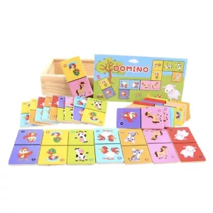 Juego de dominó, dominó de dibujos animados, dominó de animales, dominó de madera, juego de dominó