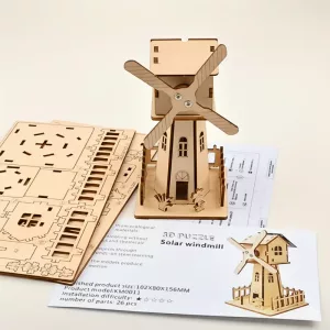 Puzzle 3D de Molino de Viento Solar de Madera Juguete Educativo Montessori para Niños