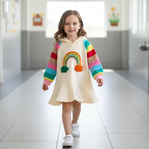 cotton dress, rainbow dress, soft cotton dress