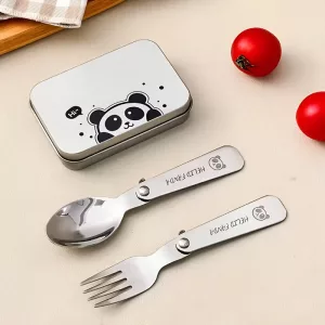 Set de cuchara y tenedor plegables de acero inoxidable para niños