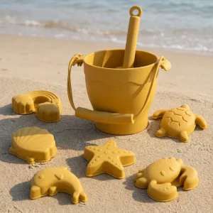 Set de 8 juguetes de playa de silicona con cubo para niños