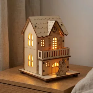 Decoración para el hogar de casa de madera con LED